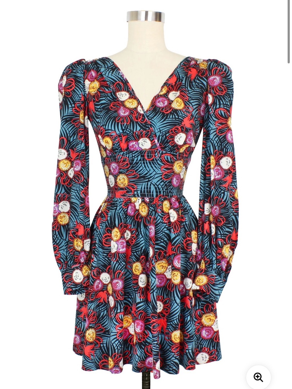 Trashy Diva Floral Long Sleeve Dress in Teal, Red, Yellow, Pink